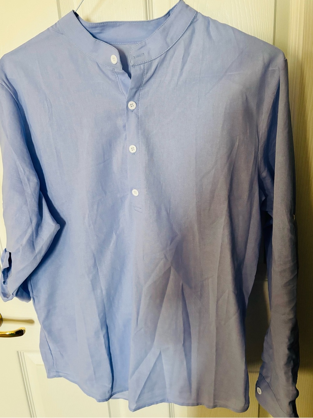 Men's Light Blue Mandarin Collar Button-Front Shirt